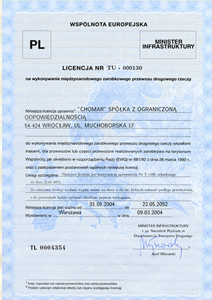 Licencja – międzynarodowy transport drogowy rzeczy