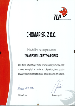 Członek związku pracodawców TRANSPORT I LOGISTYKA POLSKA (TLP)